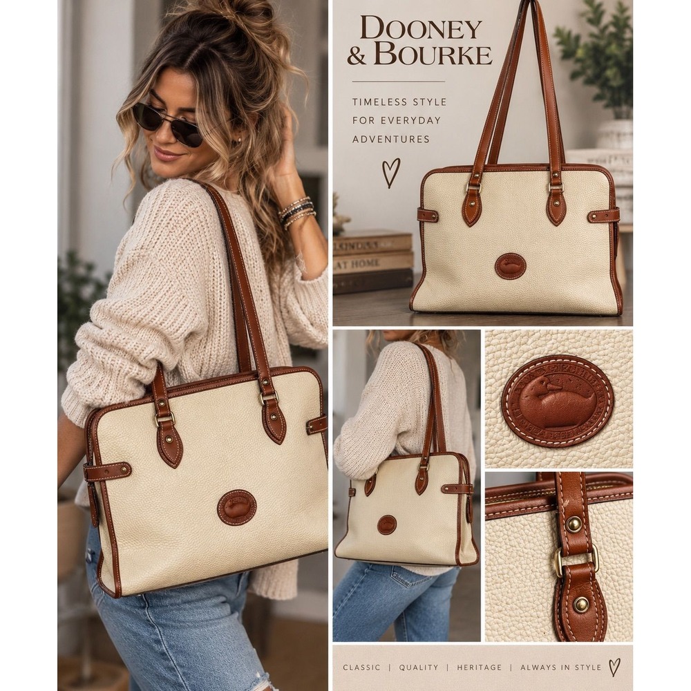 Vintage 90's Dooney & Bourke Bone AWL Shopping Tote - Made In USA